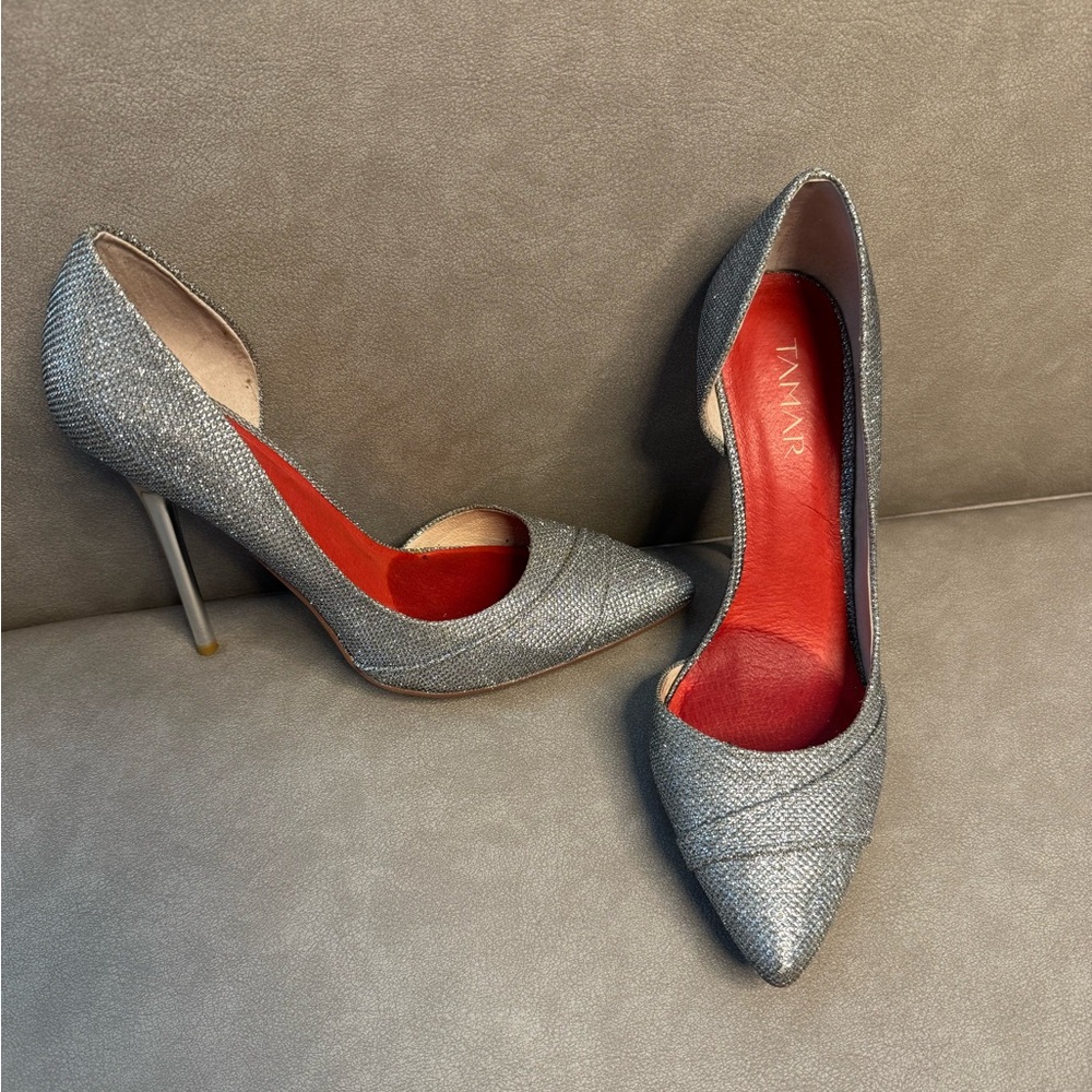 Silver Stiletto Heels with D'Orsay Design
